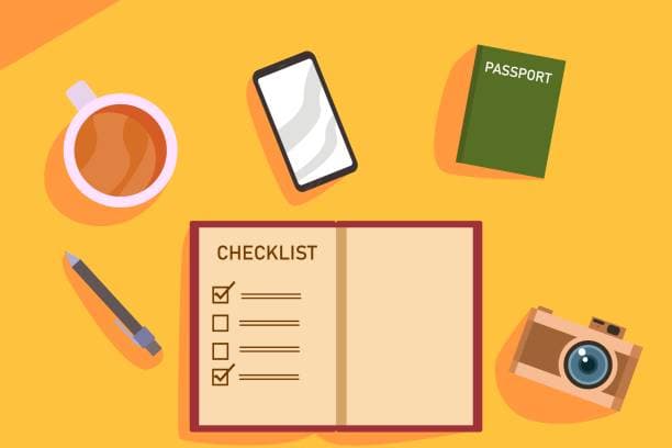 Study Abroad Checklist with Passport, Mobile, and Travel Items