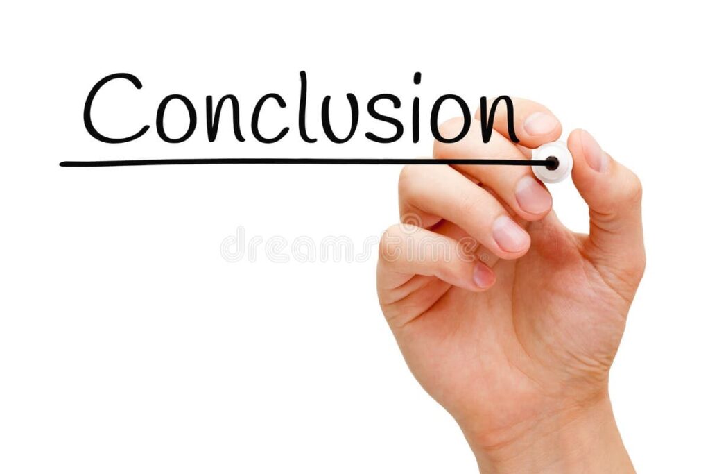 Hand writing the word "Conclusion" with a marker on a whiteboard with underline