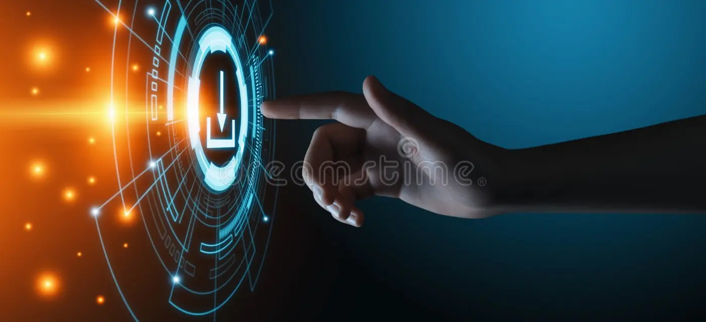 Hand pressing a digital download icon, symbolizing free France study abroad checklist download.