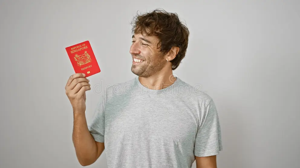 Smiling student holding a red Singapore passport — Student’s Pass visa checklist for Study in Singapore.