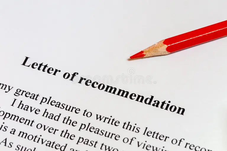 Close-up of a printed “Letter of recommendation” heading with a red pencil—SOP and LOR writing for Study in Sweden.