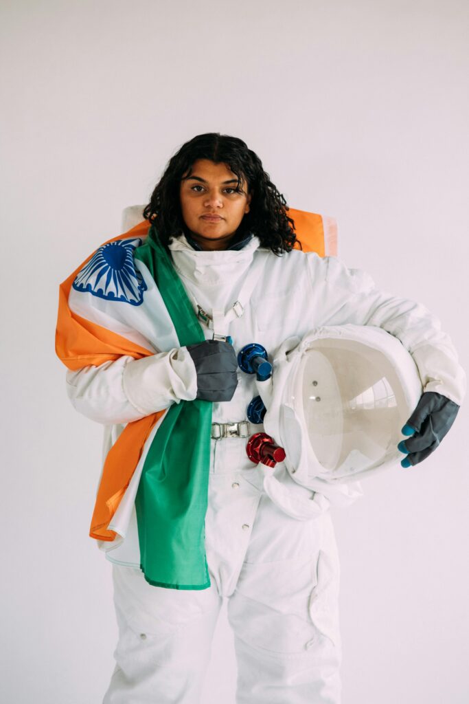 Indian student astronaut with Indian flag – symbolizing technology and innovation in India