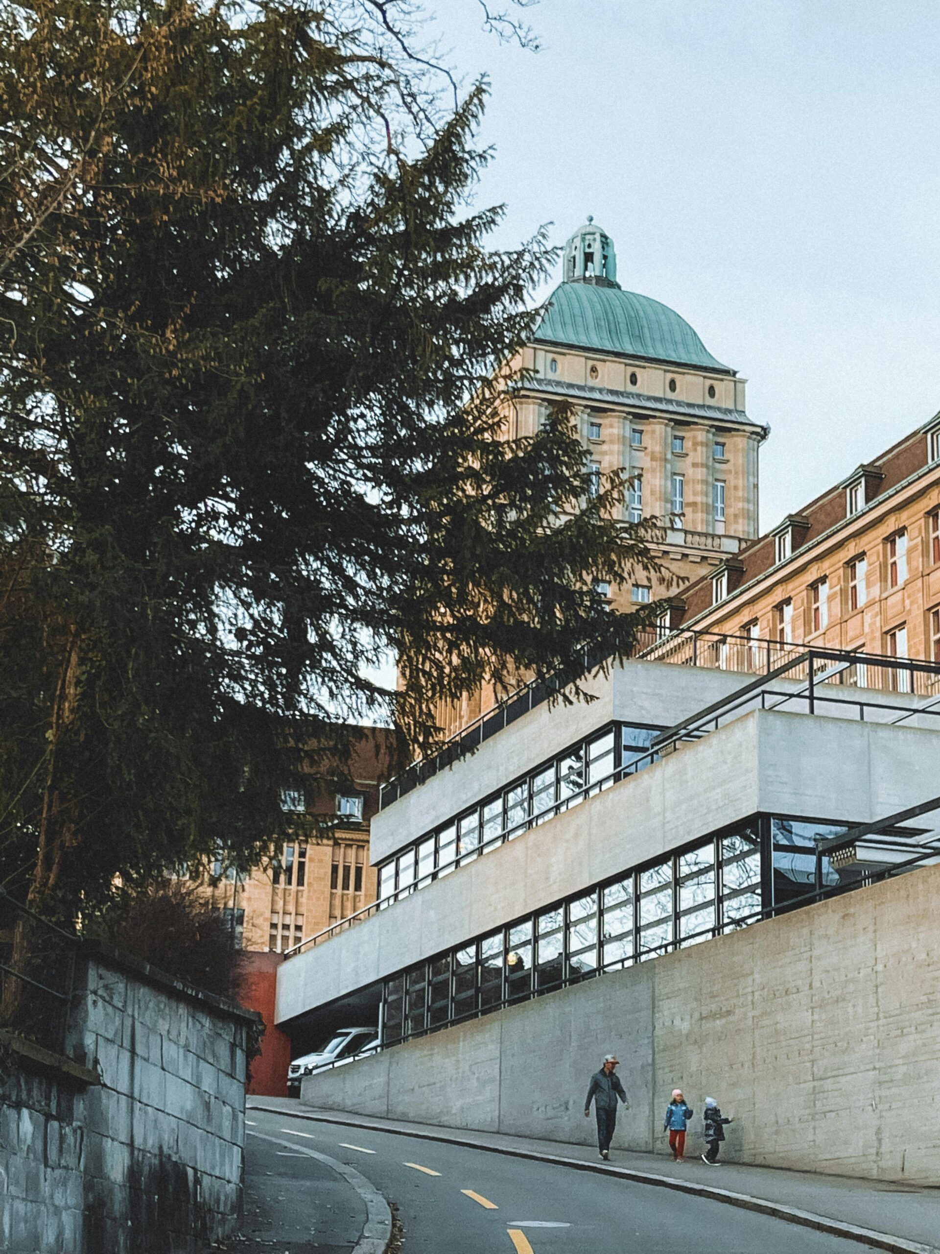 The University of Zurich campus in Switzerland, showing its historic architecture and modern buildings surrounded by nature.