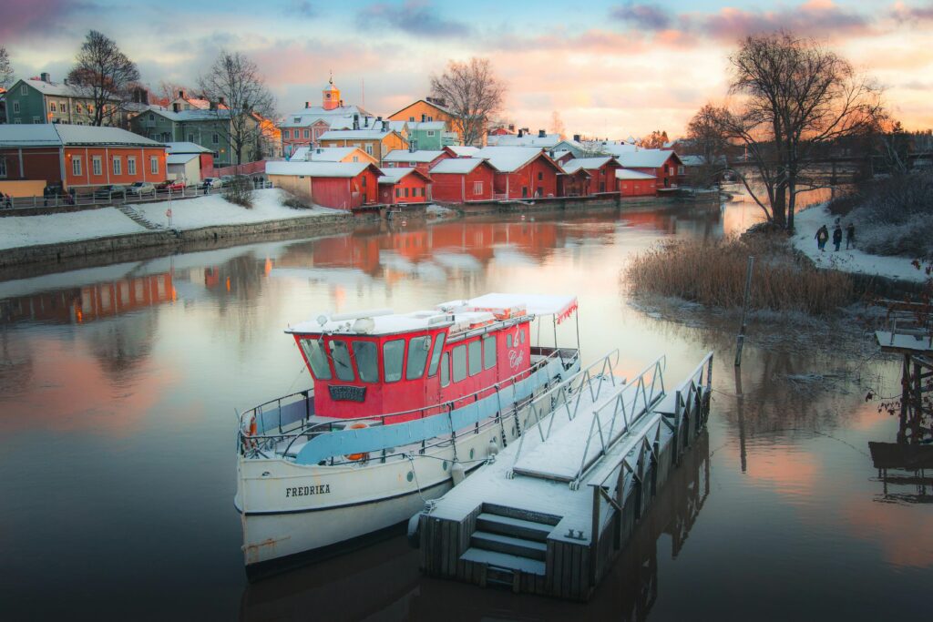 Winter landscape in Finland with a boat dock — representing application timeline and study intakes for international students