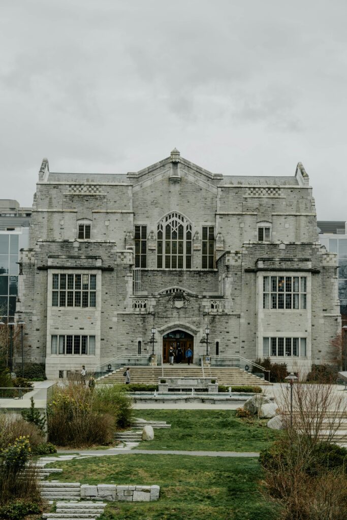 Historic building of The University of British Columbia (UBC) in Burnaby, British Columbia, Canada – a top-ranked institution to Study in Canada for international students.