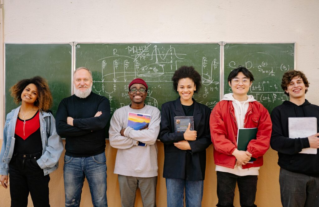 Privacy Policy – Study Silently: A diverse group of students and a teacher standing together, representing trust, transparency, and education values.