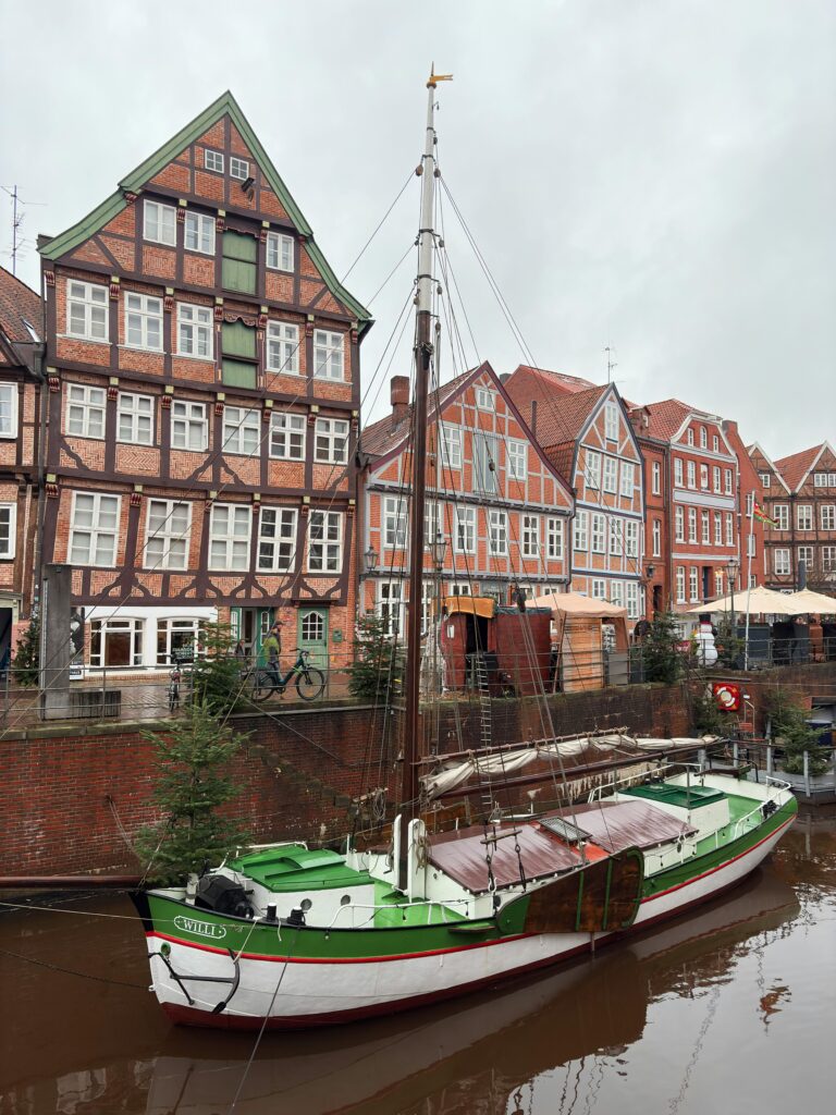 Traditional waterfront housing and historic buildings in Stade, Germany, representing student accommodation options in German cities