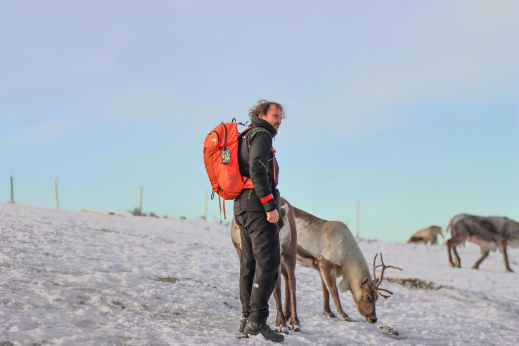International student exploring Tromøy, Agder in Norway during winter while studying abroad