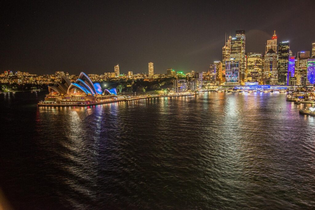 Sydney skyline at night with illuminated Opera House representing global study abroad opportunities.