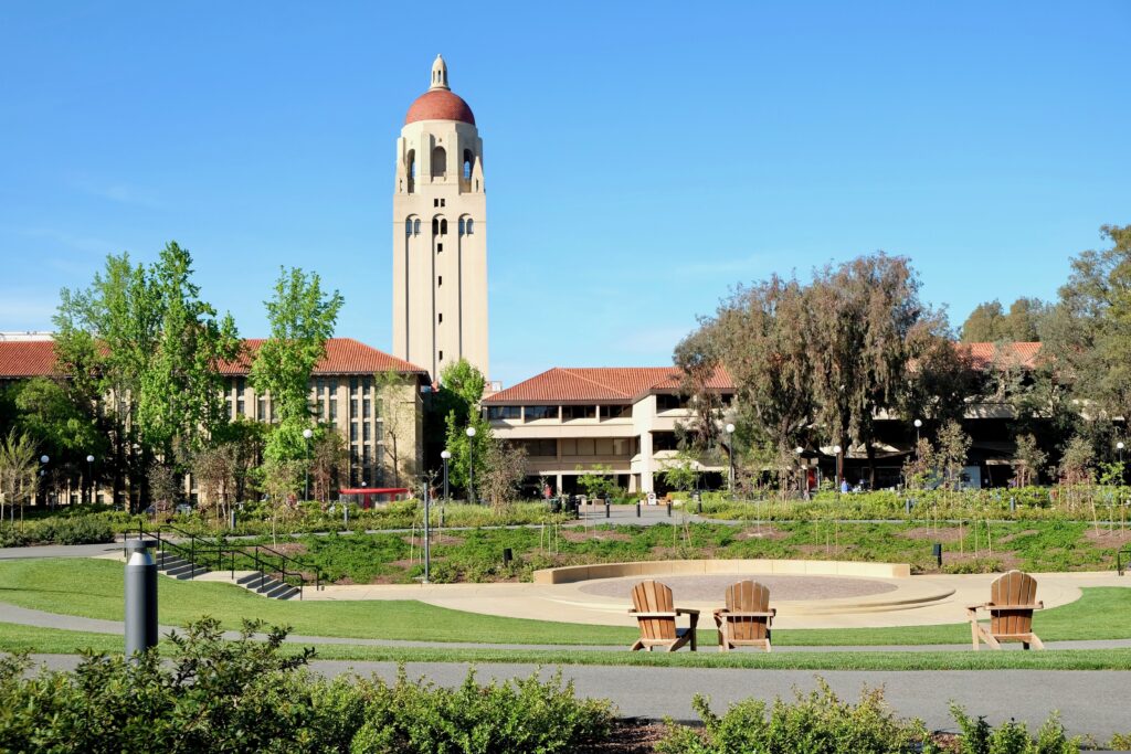 Stanford University campus with its iconic tower and landscaped grounds representing a top study abroad destination in the USA.