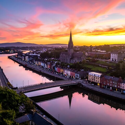 Study in Ireland scenic riverside city with historic architecture, vibrant student life, and world-class universities for international students.